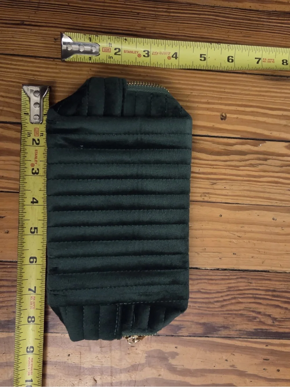 Quilted Velvet Cosmetic Pouch in Deep Green